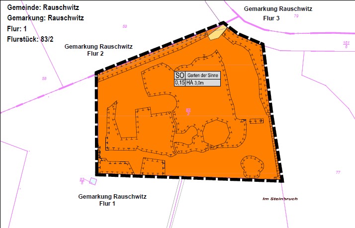 Amtliche Bekanntmachung Vorentwurf BPlan Garten der Sinne Rauschwitz - Ausschnitt